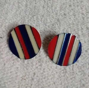 Red white blue patriotic round post earrings no backs
